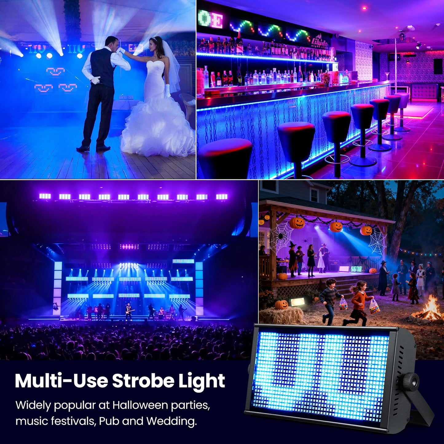Betopper 200W Stage Strobe Light, RGB LED Stage Light Bar with 7x15 Pixel Control Zones,30Hz Strobe Speed,DMX512 Sound-Active Flash DJ Light Bar,Disco Wash Lighting for Club,4 Packs