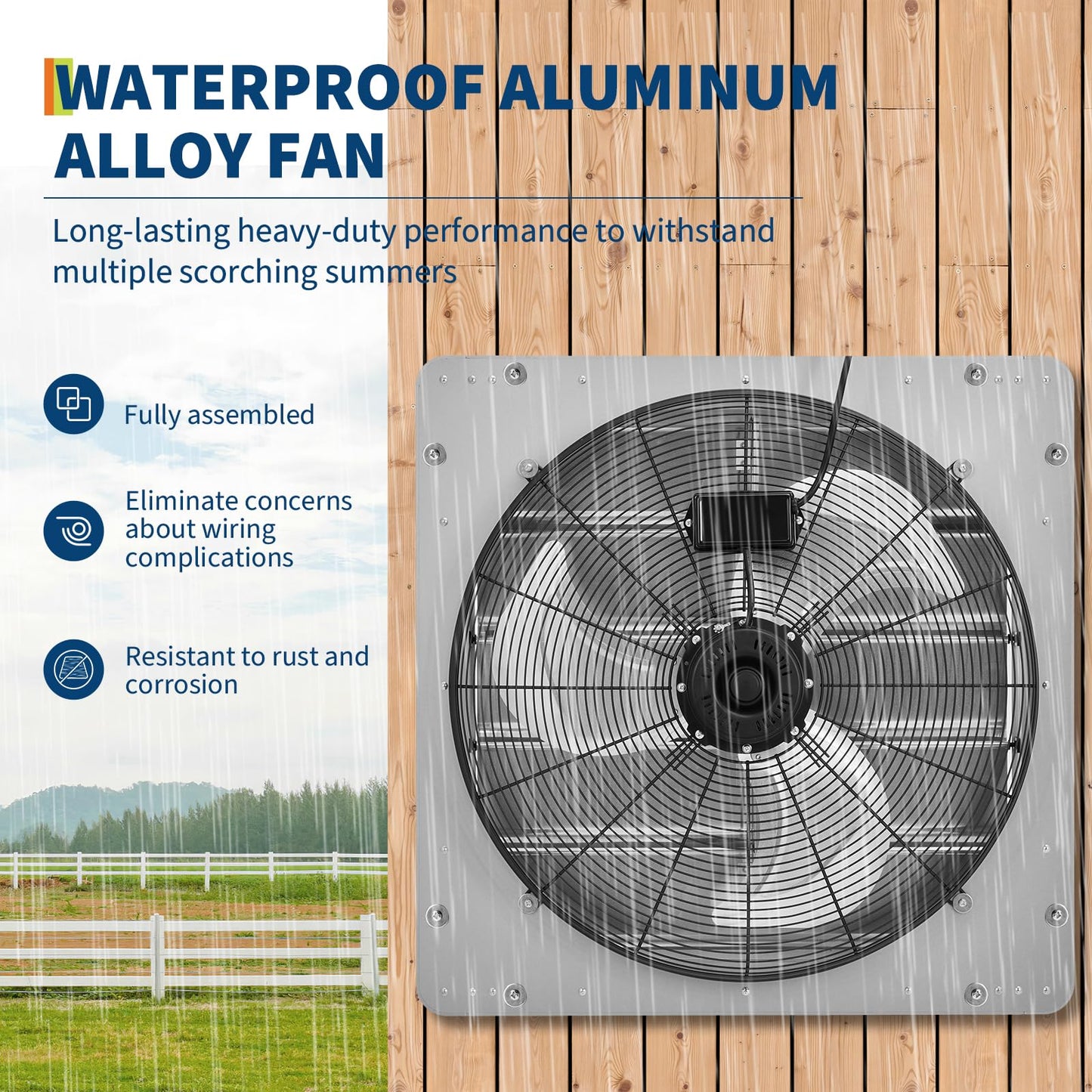 SierraSquad 20" Wall Mounted Shutter Exhaust Fan with 5ft Power Cord – 3500 CFM, 1500 RPM High Velocity Attic Vent Fan with Automatic Shutters, Quiet Operation for Garage, Greenhouse, Shed