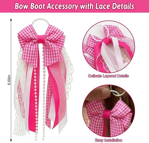 Holiday Bow Ribbons - Festive Birthday Accessory Decor | Pink Plaid Cowboy Boot Charms (2 Pieces)
