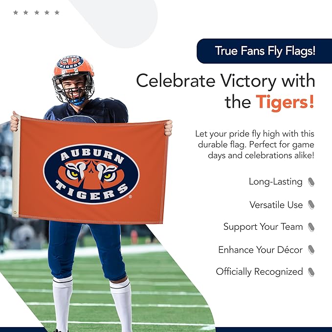 Auburn Tigers College Sports Printed Flag - NCAA Licensed - Nylon - School Banner (Orange) (2' x 3')