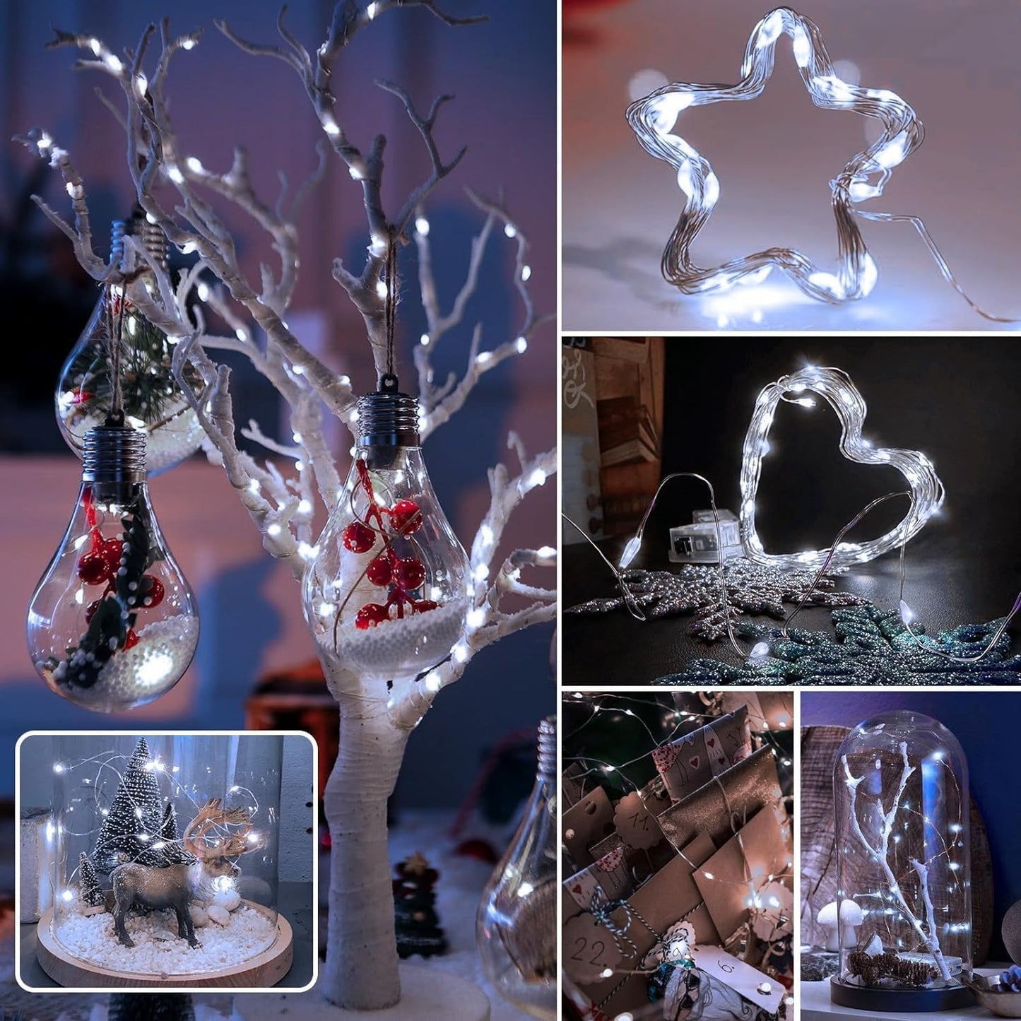 Skiennix 20 Pack Battery Operated Fairy Lights - 7ft Mini Twinkle String Lights | Silver Wire for Weddings & Parties