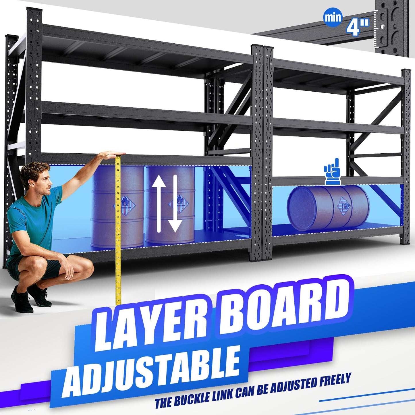 LBVSKK Heavy Duty Shelving,7000LBS Garage Shelving,4 Tier Adjustable Metal Storage Shelves for Garage Warehouse Basement, 70" H*48" W*24" D,Black