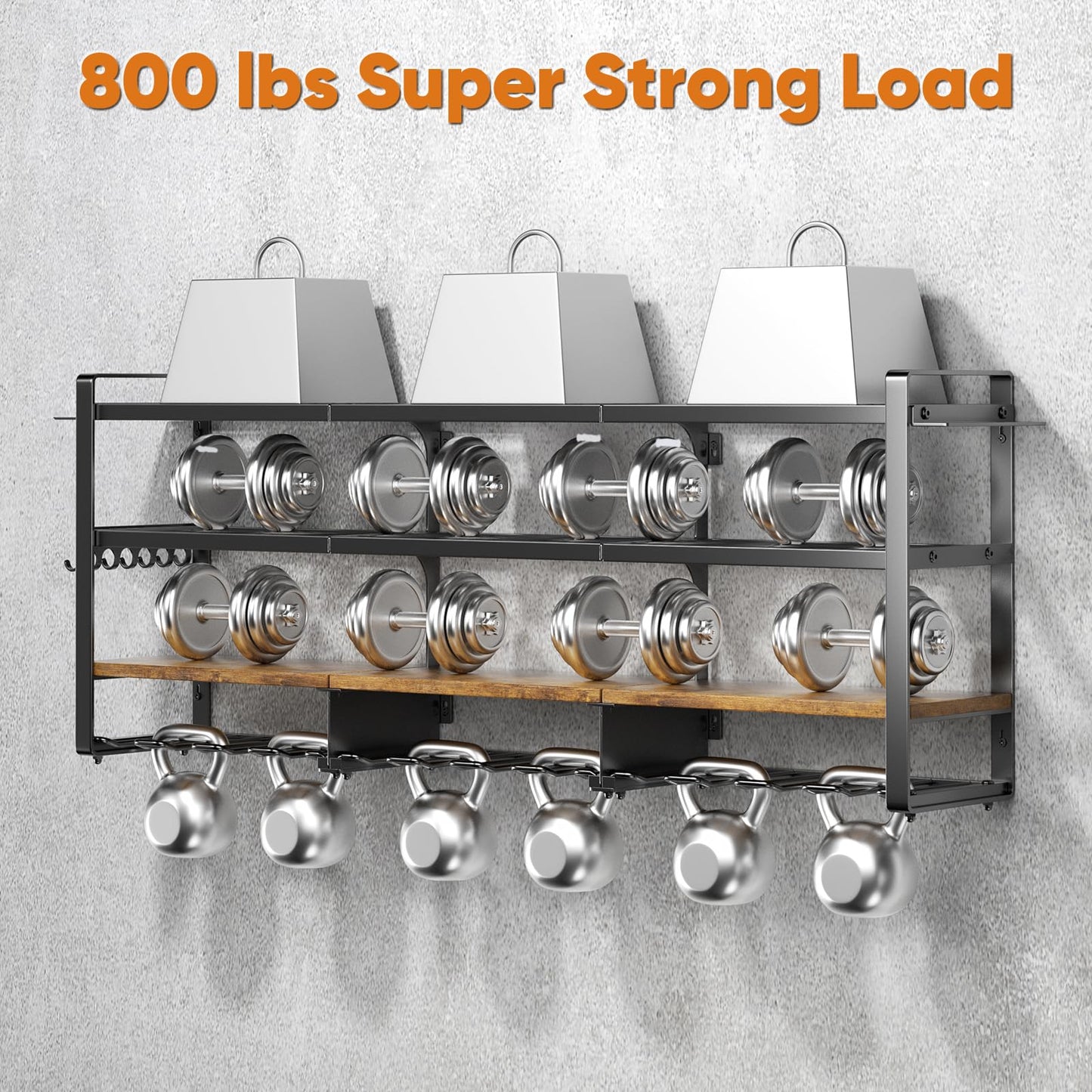 POKIPO 49.5" W Large Power Tool Organizer with Charging Station, 4 Layer Heavy Duty Utility Rack Loads 800lbs, Holds 12 Cordless Drills, Wall Mount Tool Shelf with 8-Outlet Power Strip, Gift for Men