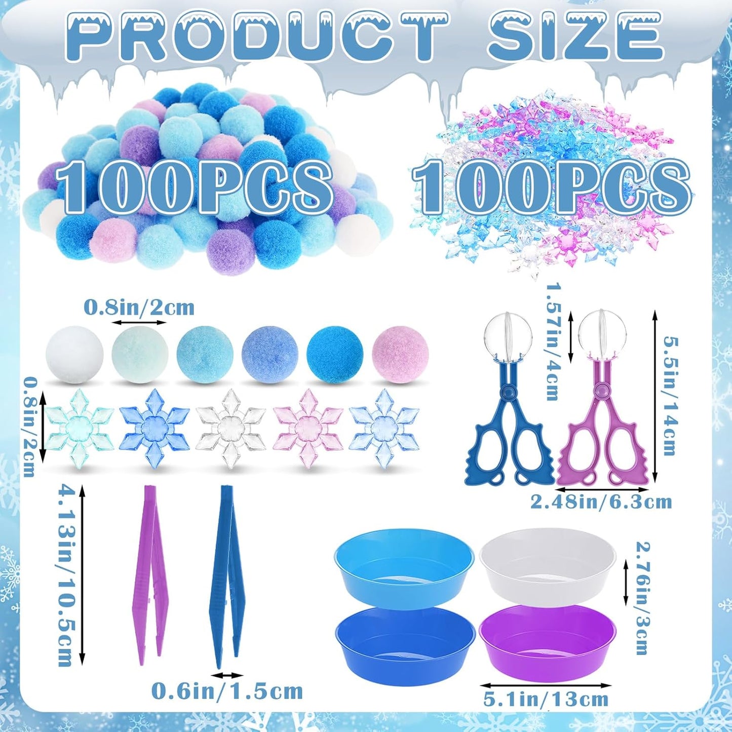 Skiennix Winter Sensory Bin - 208 Pcs Frozen Snowflake Counting & Sorting Filler for Kids