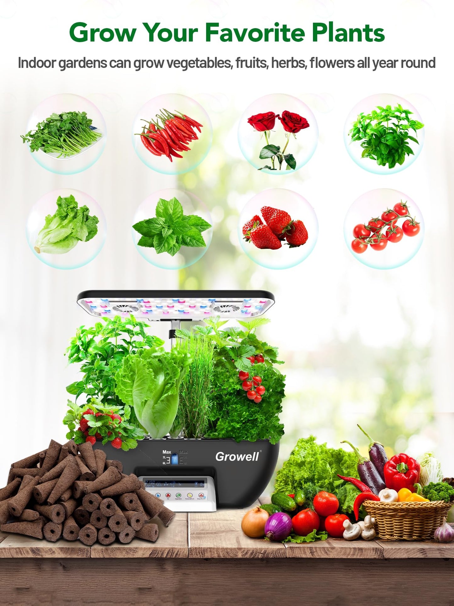 Growell 17 Pods Hydroponics Growing System Kit & 240 Pcs Hydroponic Pods Kit