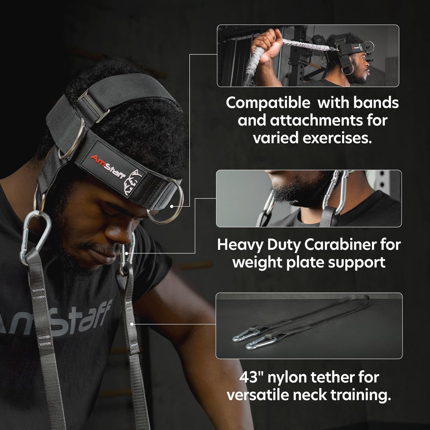 AmStaff Fitness Neck Harness for Weight Lifting – Adjustable Head & Chin Strap for Neck Strength, Muscle Building, Workout Training & Injury Recovery Support