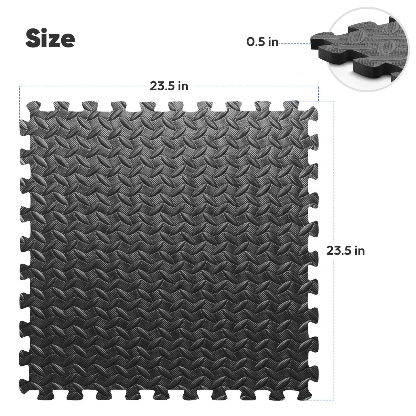 Home Gym Mat, Puzzle Exercise Mat, EVA Interlocking Foam Floor Tiles for Home Workout Equipment and Kids' Play Areas - Black, 24 in x 24 in x ½ in - 12 Tiles (Black, 12 Pack, 48 SQ FT)