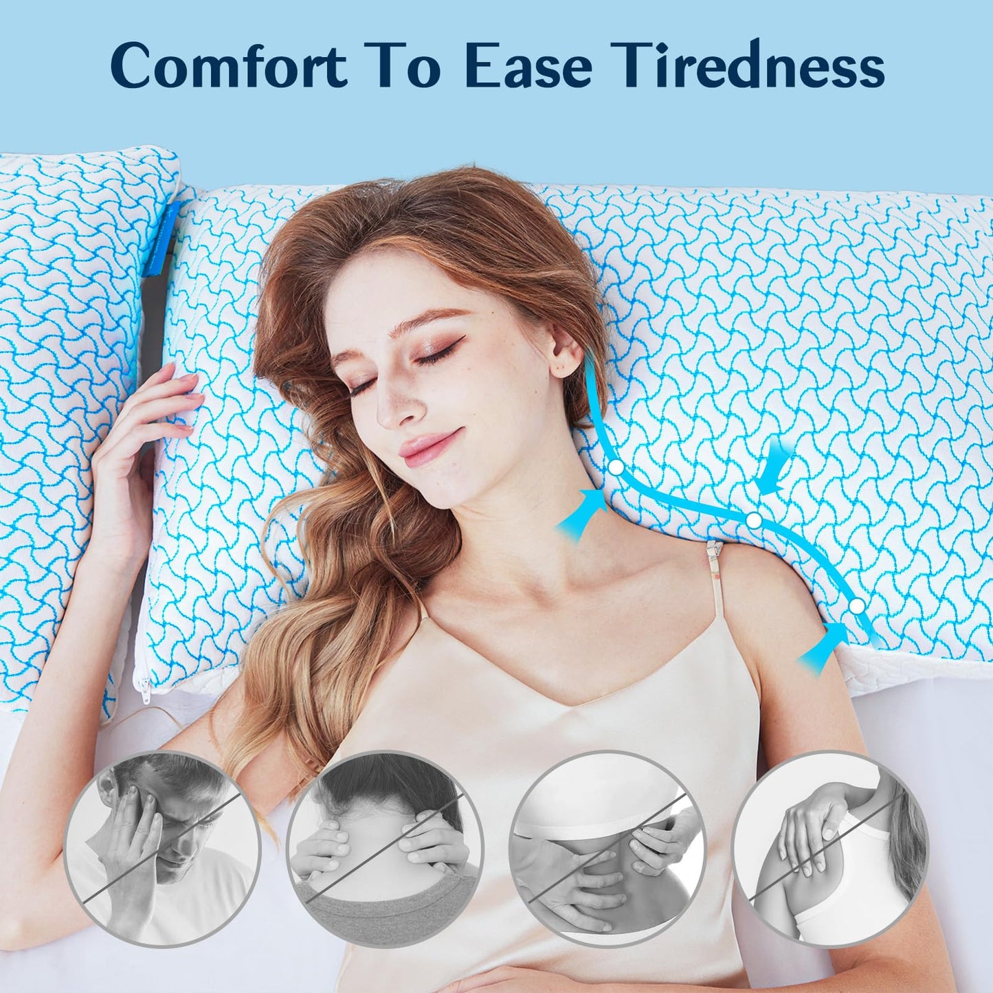 SUPA MODERN Shredded Memory Foam Pillows Queen Size Set of 2, Cooling Bed Pillow for Sleeping for Hot Sleepers, Adjustable Pilllows for Side Back and Stomach Sleepers, Neck & Shoulder Comfort Support