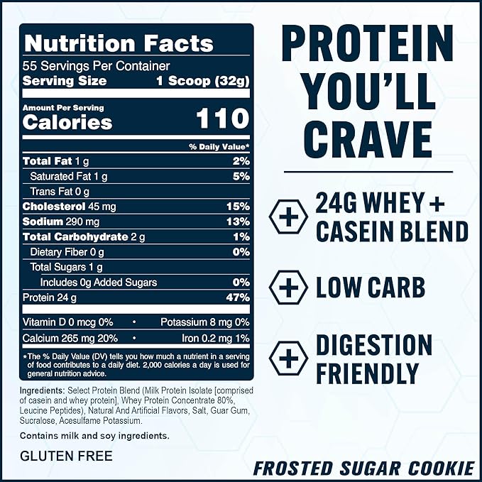 PEScience Select Protein Powder, Whey and Casein Blend, Clean Protein Powder for Women and Men, Low Calorie, Low Carb, Keto Friendly, Gluten Free - Frosted Sugar Cookie - 55 Servings