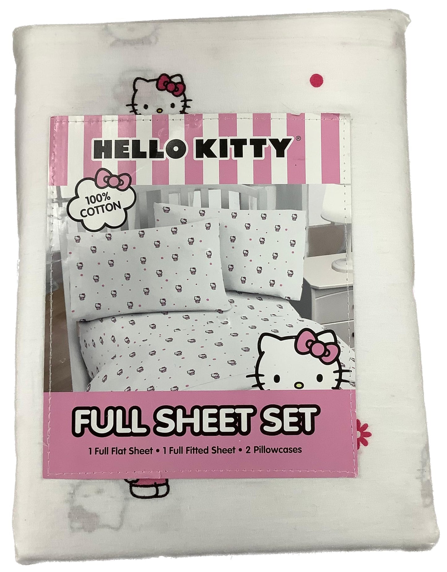 Jay Franco & Sons, Inc. Hello Kitty Cotton Sheet Set (White - Daisies & Dots, Full)