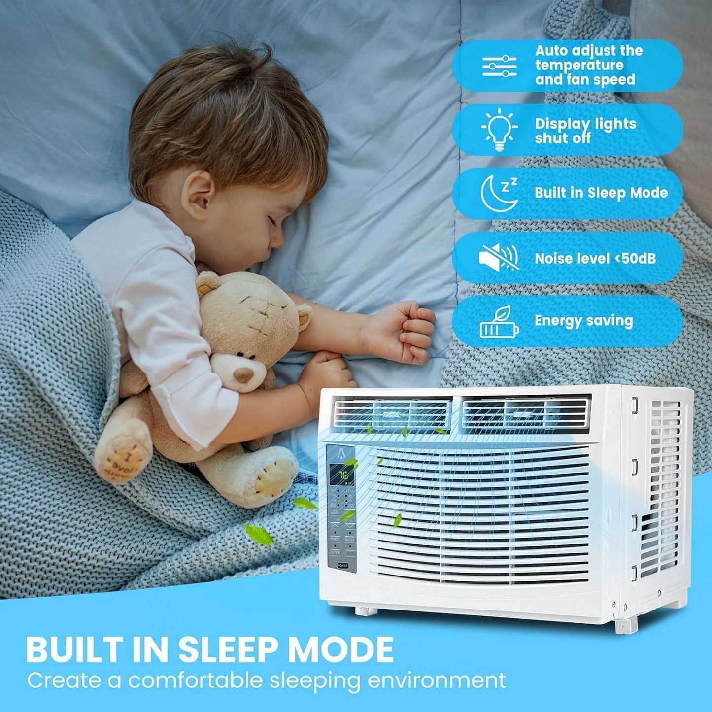 Garvee 8,000 Btu U-Shaped Window Air Conditioner, WiFi & App Control, Ultra Quiet, Enabled Saddle Window AC Unit Cools Up to 350 Sq. ft, Cooling, Dehumidifier, Flexible for Home/Office