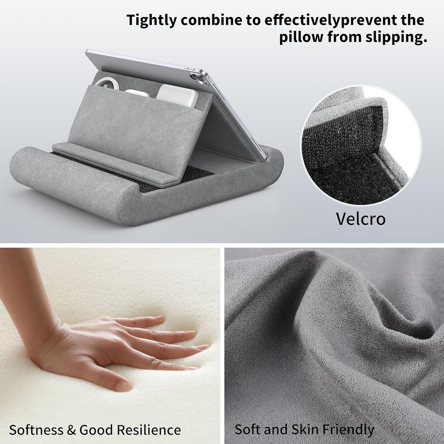 CreaDream 4-13" 11, 13, Tablet Pillow Stand, Foldable Tablet Holder for Lap, Bed and Desk, Soft Pillow Pad with Pocket