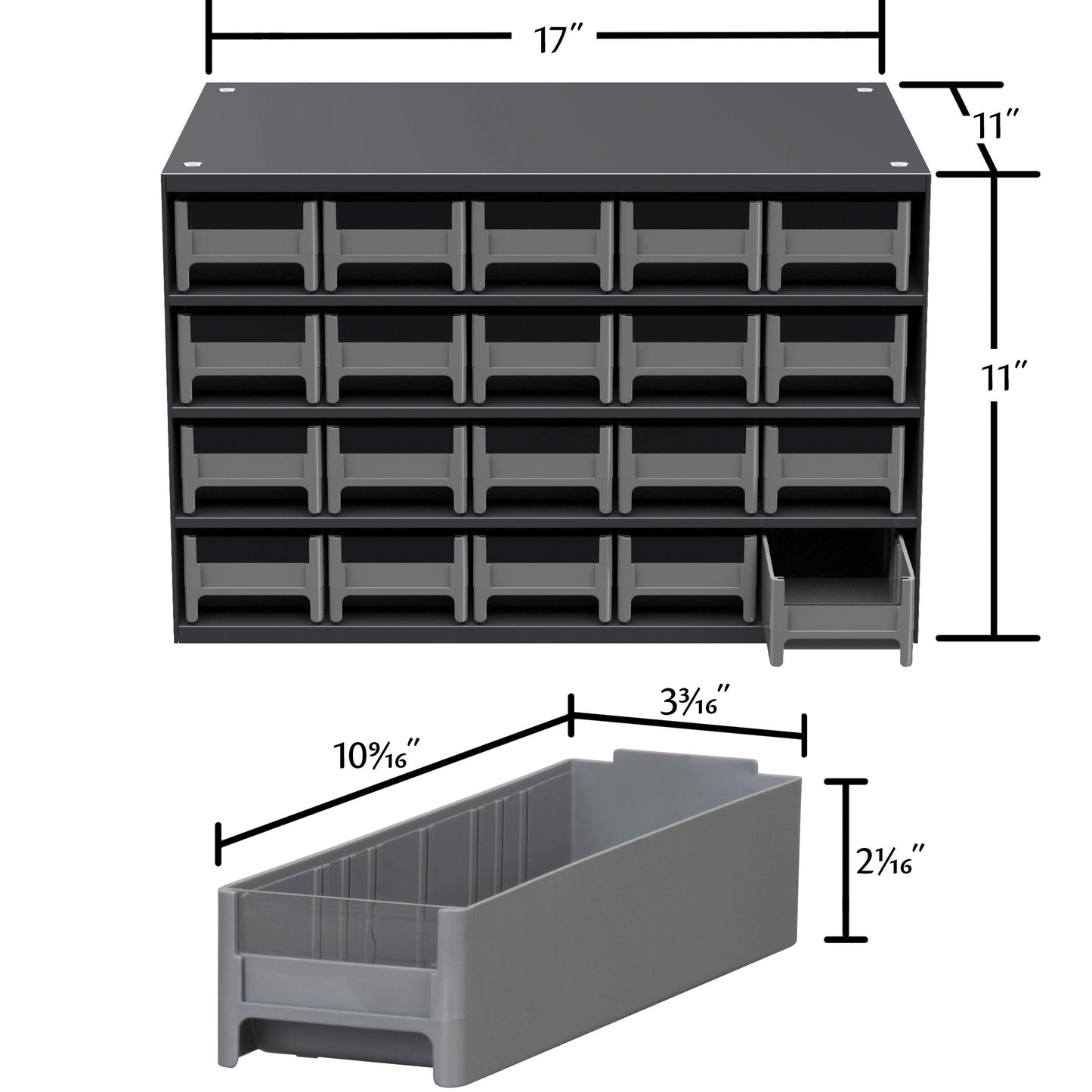 Akro-Mils Steel Garage Storage Cabinet, Small Parts Organizer Metal Cabinet for Hardware, Nails, Screws, Bolts, Nuts, and More, 17" W x 11" D x 11" H, 20-Drawer, Gray Cabinet/Gray Drawers (19320)