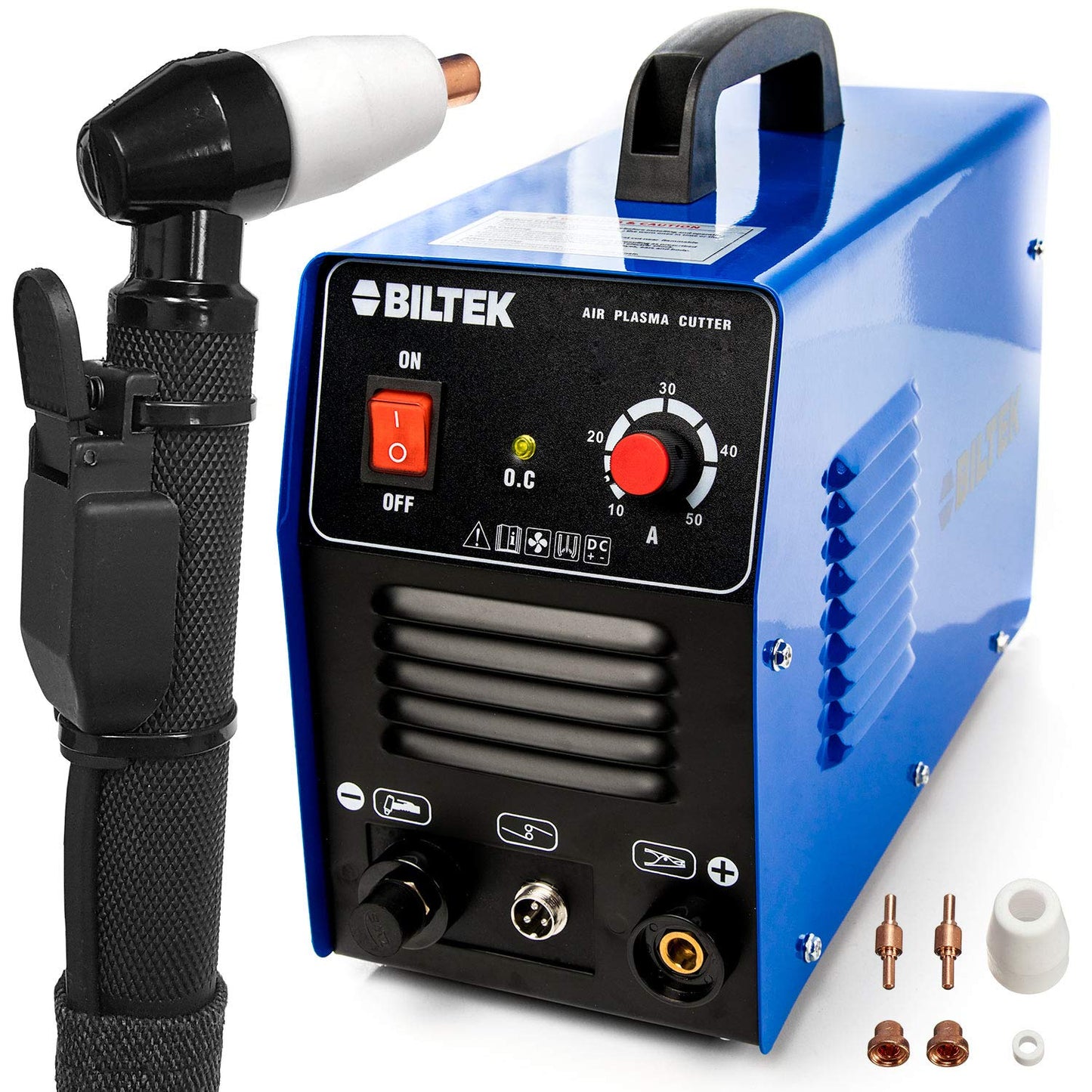 Biltek 50Amp Non-Pilot Arc Plasma Cutter, Dual Voltage 110V/220V with Pre-Attached 110V US Plug, 1/2 Inch Cut, Blue