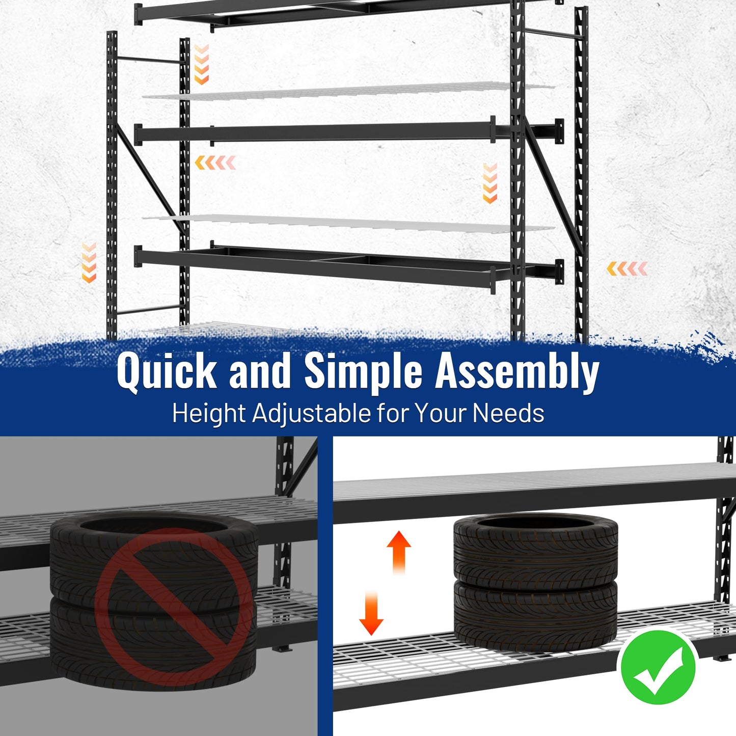WORKPRO 77" Garage Shelving Unit, 8000LBS Heavy Duty Metal Storage Rack, Extra Wide Adjustable 4-Tier Shelves for Warehouse, Basement, and Garage, 77" W X 24" D X 72" H, Black