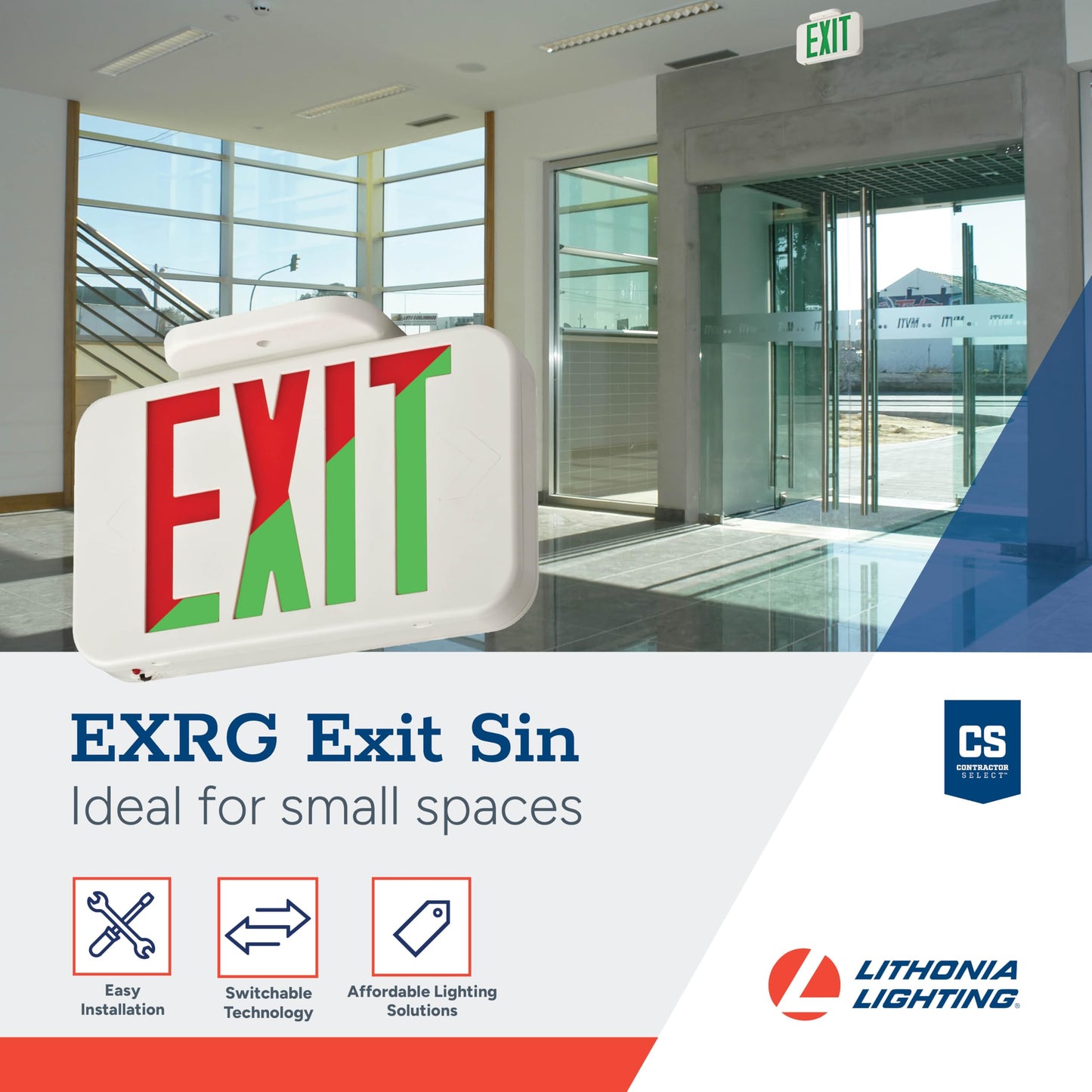 Lithonia Lighting Single-Sided LED Exit Sign, Thermoplastic Construction, Switchable Red and Green Colors, Ni-MH Backup Battery, Includes Extra Faceplate, White (EXRG EL M6)