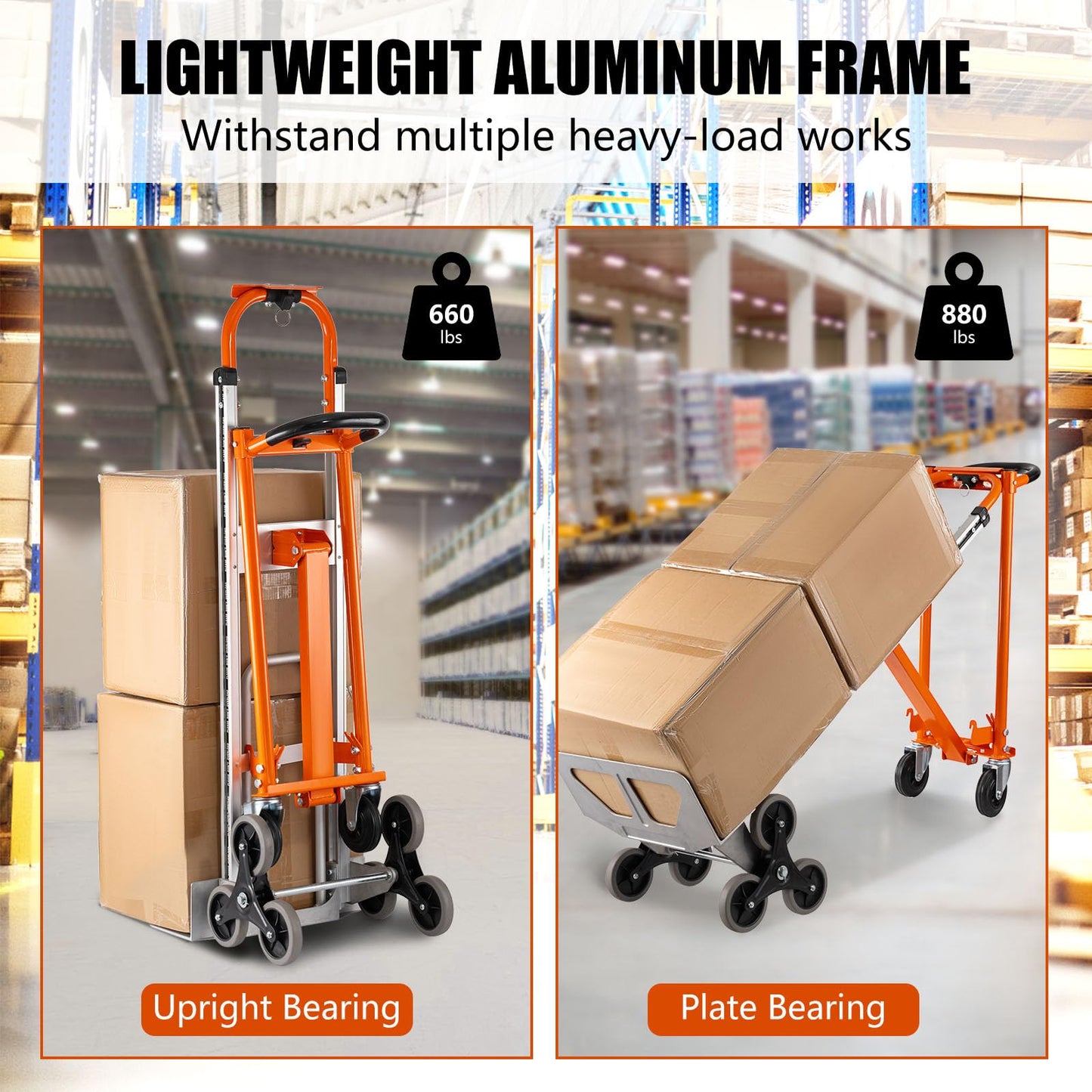 Hitgrand 3in1 Aluminum Hand Truck 880 lb Capacity, Stair Climbing Cart Utility Cart Converts from Hand Truck Dolly to Platform Cart 3 Positions for Transport & Moving with 10" Rubber Wheels
