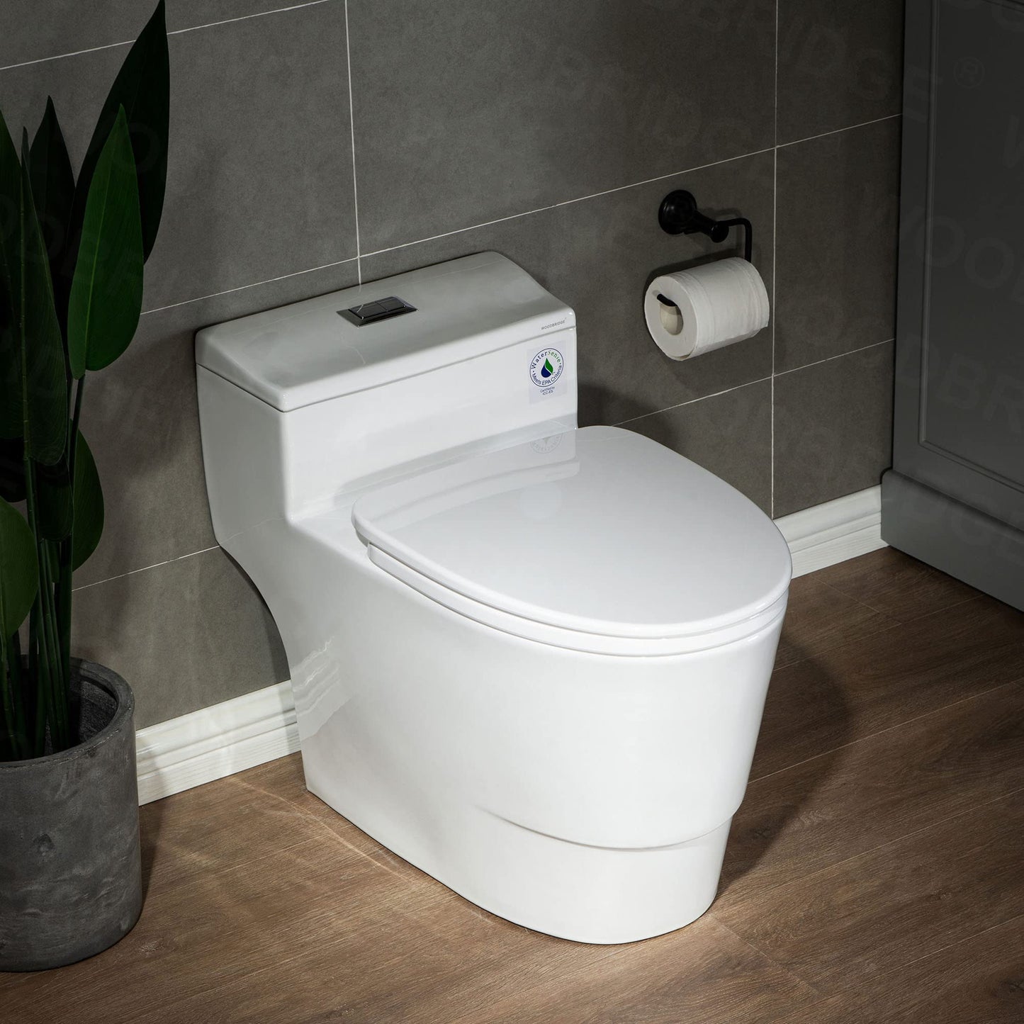 Woodbridgebath T-018 Dual Flush Elongated One Piece Toilet with Soft Closing Seat, Comfort Height, Water Sense