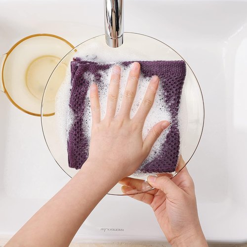 Homaxy 100% Cotton Dish Cloths - Ultra Soft, Absorbent & Quick Drying | 12x12 Inches, 6-Pack, Purple