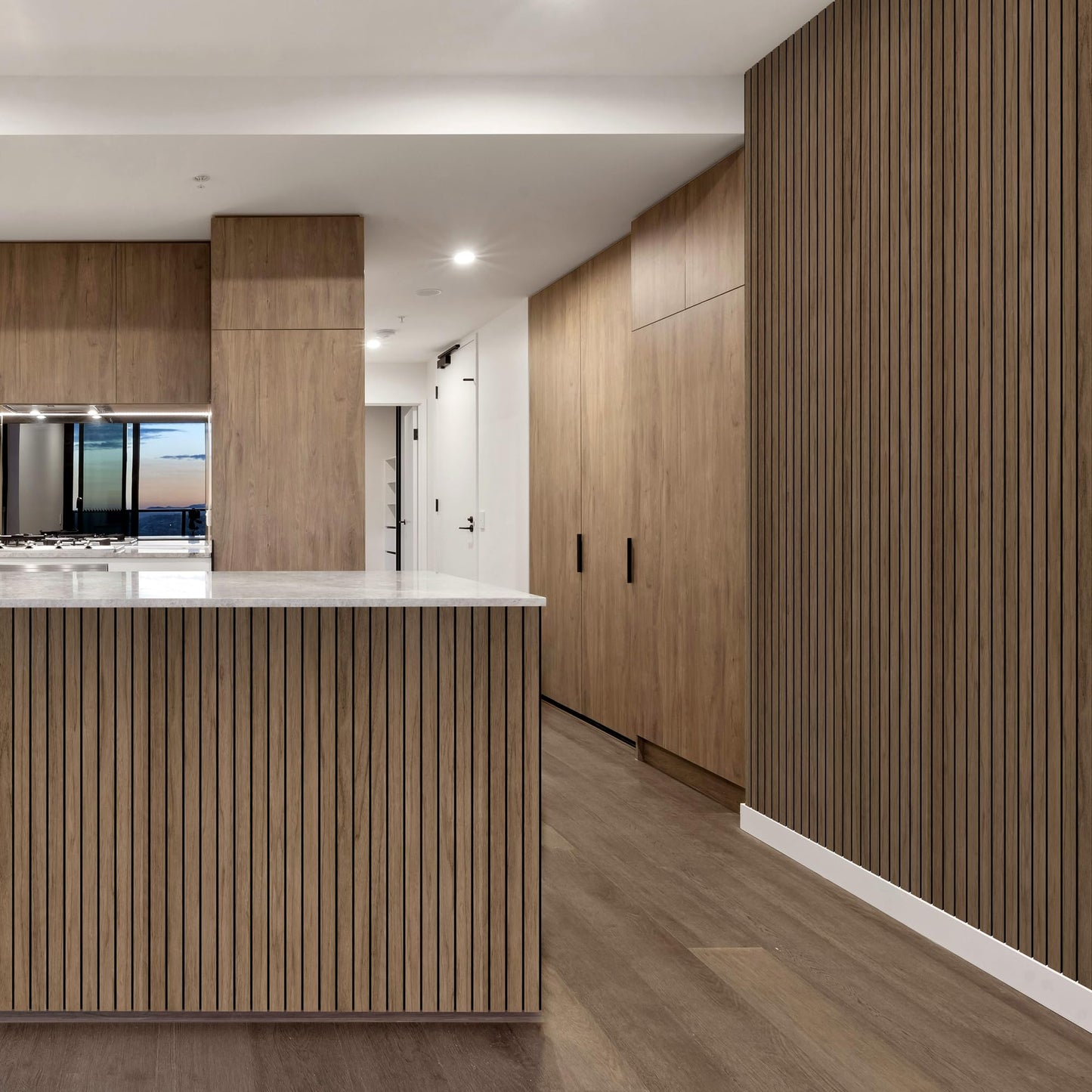 INNO STICKERS 4-Piece Wood Slat Wall Panel for Interior Wall Decor Noise Cancelling 47.2" x 23.6" Peel and Stick Acoustic Decorative 3D Sound Absorbing Wall Paneling, Walnut