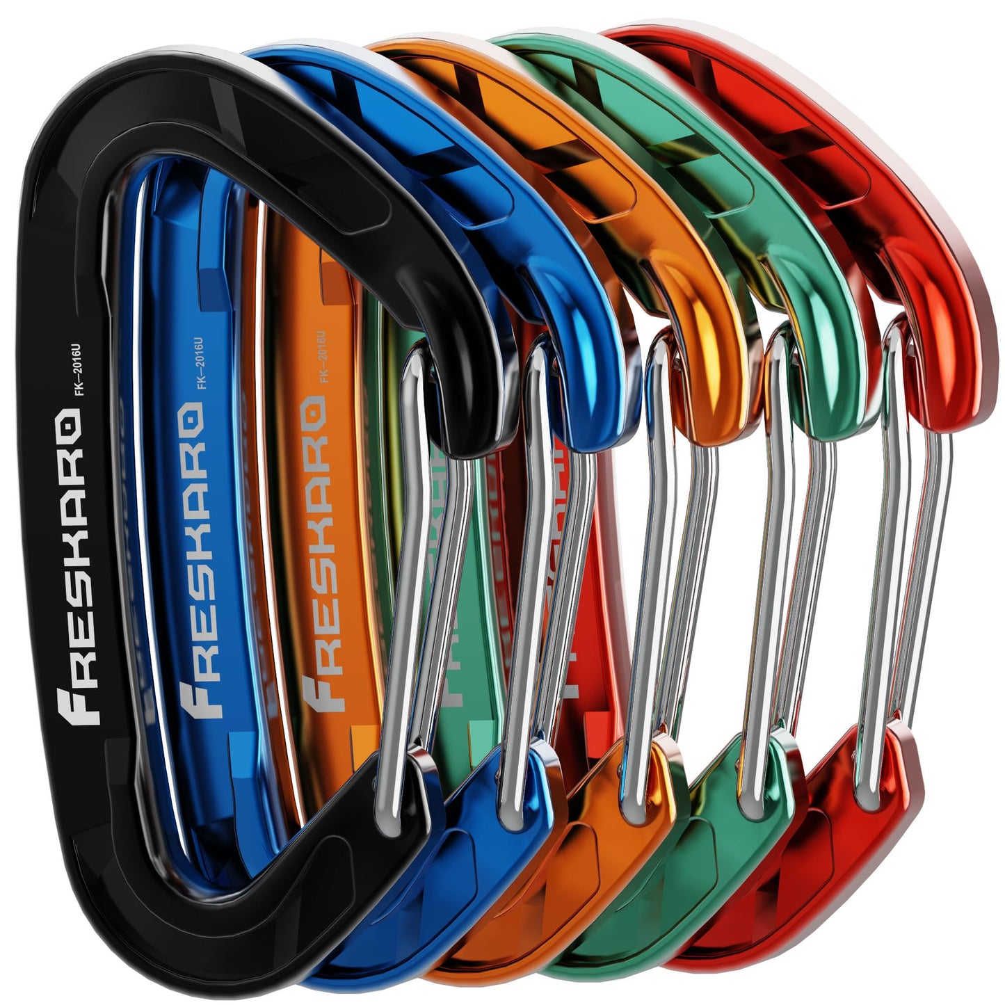 FresKaro Wiregate Carabiner Clip, 15kN Wire Gate Caribeener Heavy Duty, Caribeaner Spring Snap Hook, Strong, Lightweight, 5Pack for one of Each Color,Keychain, Key, Gym, Dog Collar, Outdoor Camping
