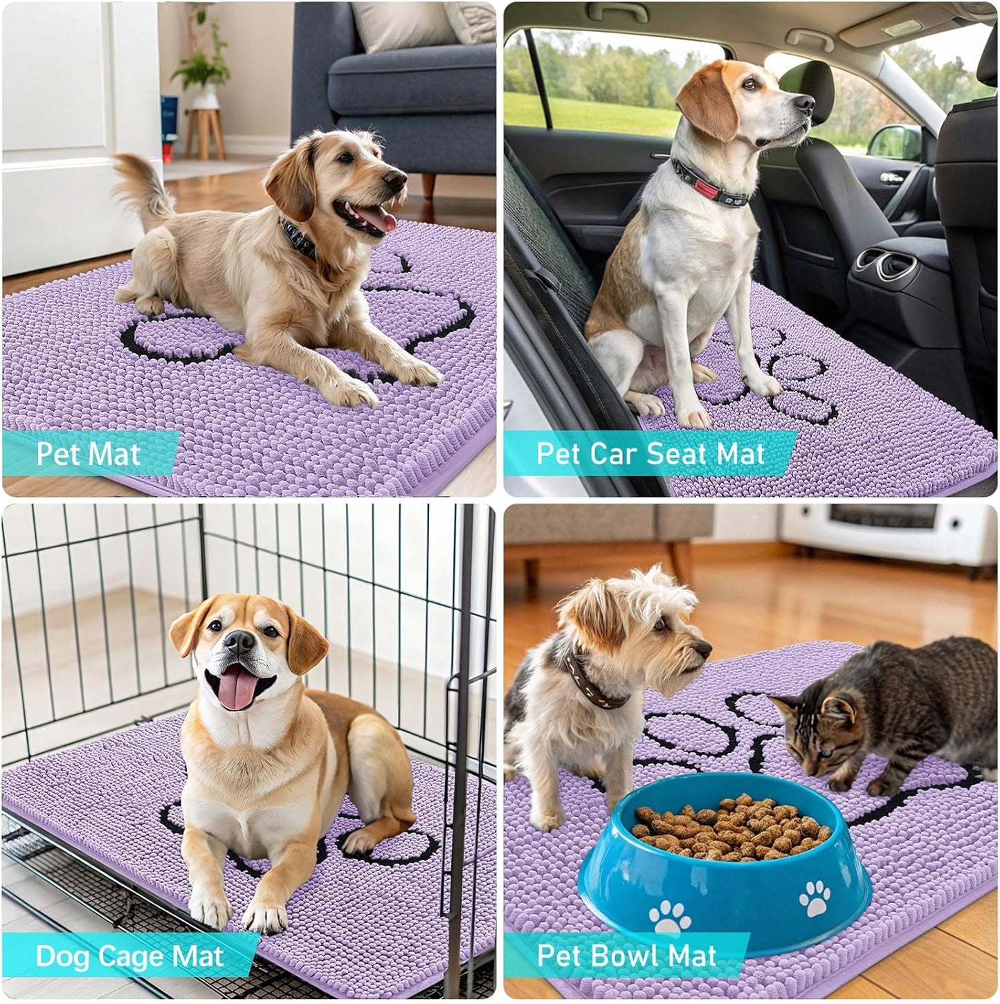 OLANLY Dog Door Mat - Absorbent Non-Slip Muddy Paws Design | 48x30 Lavender Chenille Doormat