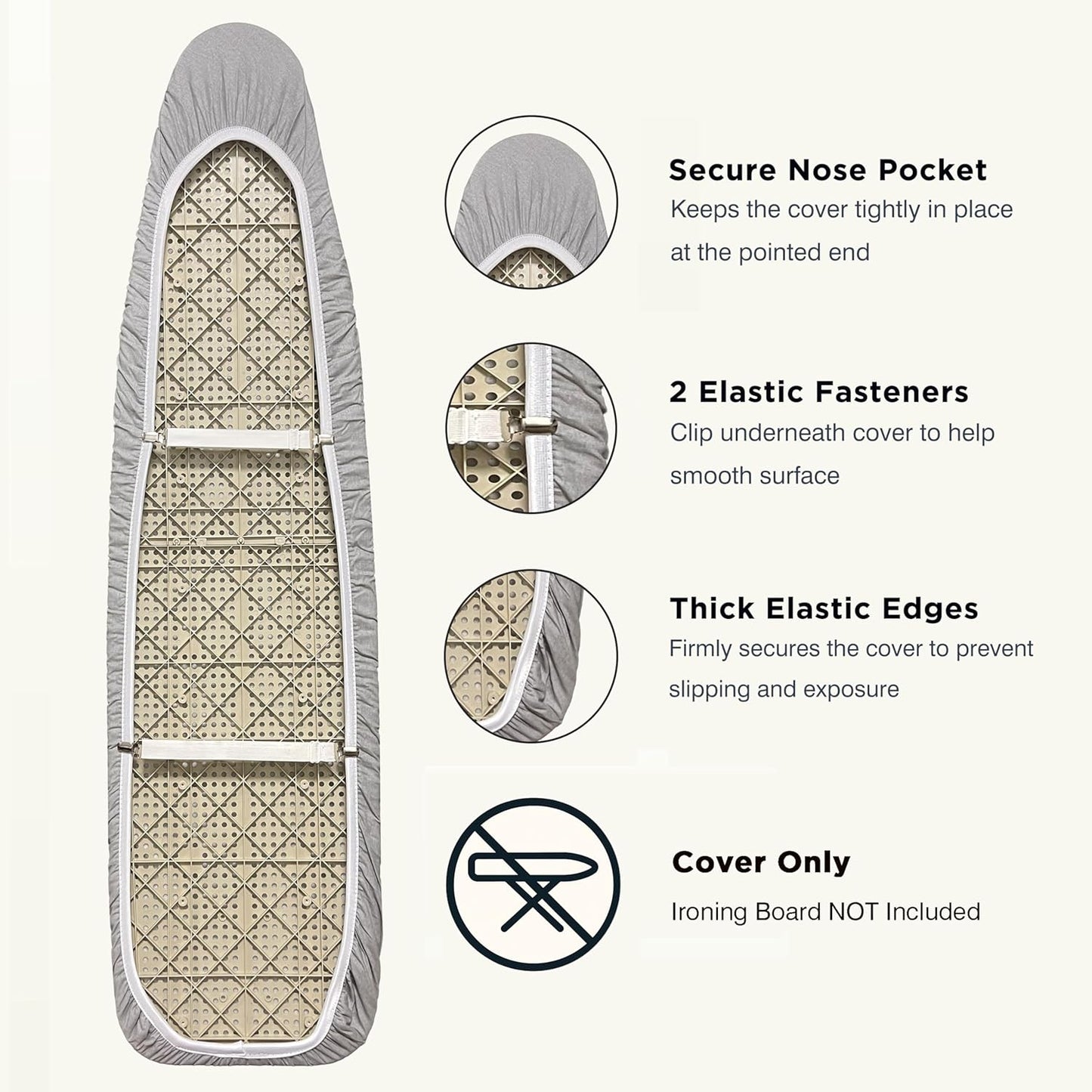 UniSimp Ironing Board Cover - Extra Thick Natural Cotton, Scorch & Stain Resistant | 18"x54" Gray