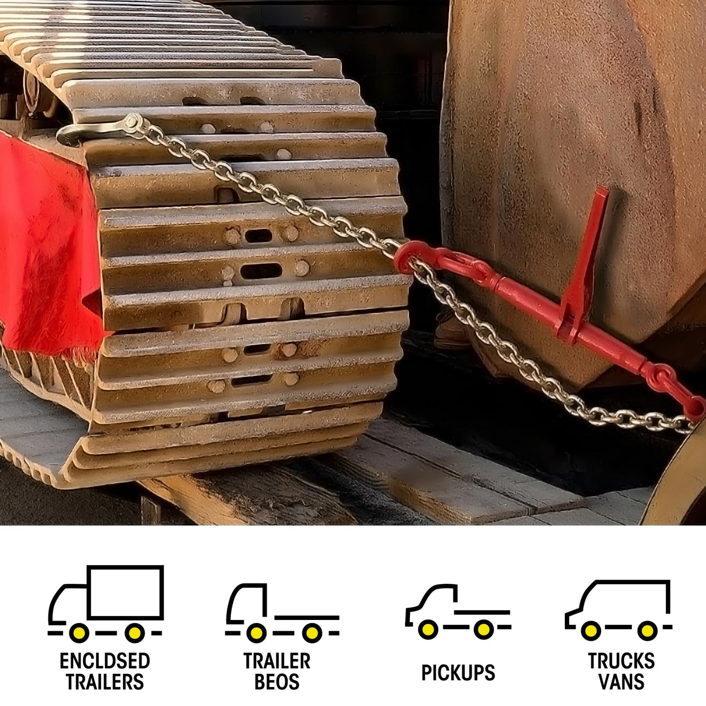 Elevango 3/8-1/2in Chain & Binder Kit, 8818lbs Strength, G80 Chains for Truck, Tie Down, Hauling, Towing