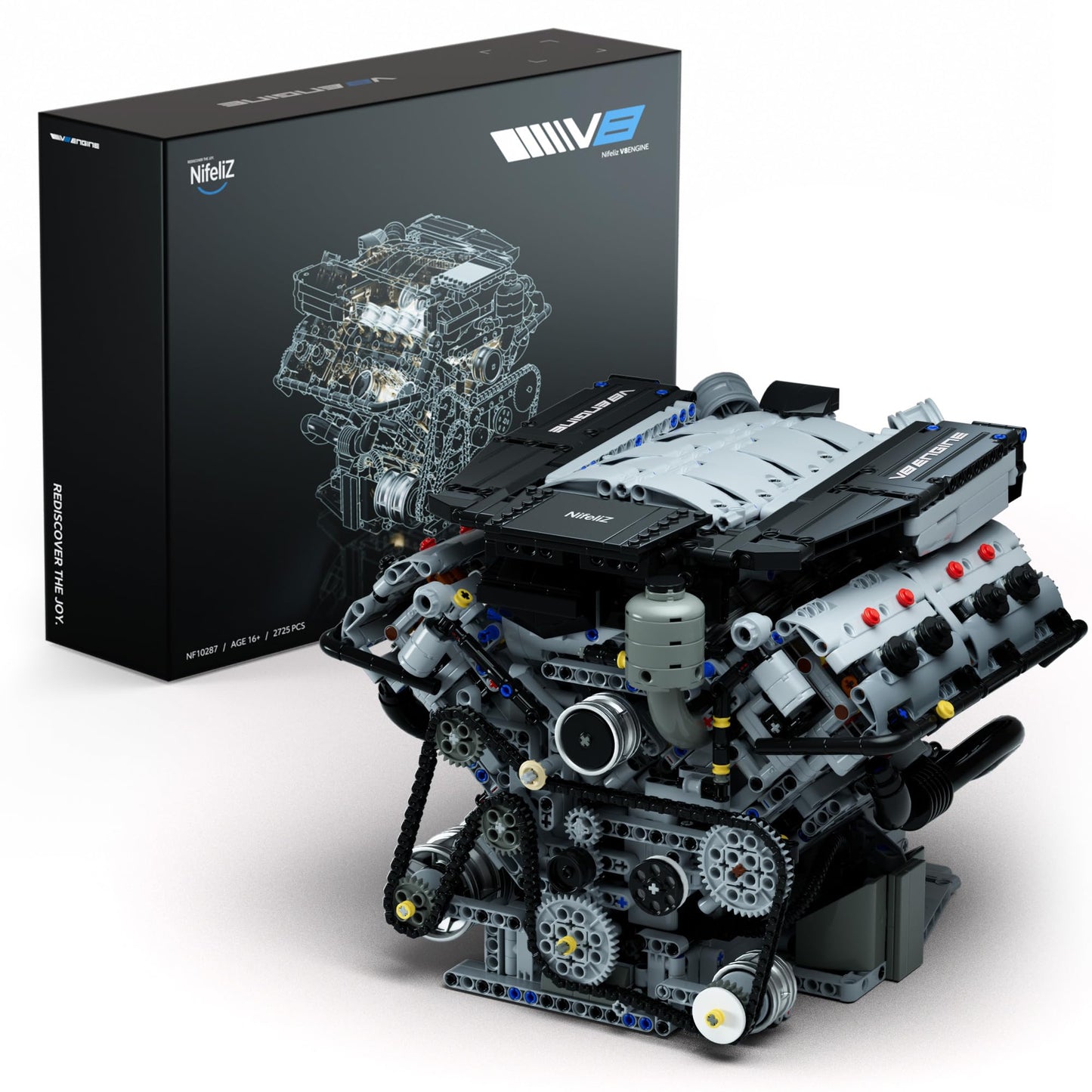 Nifeliz V8 Engine Building Set, Exclusive Advanced Collector's Engine Model, Physical Science Experiment Toy for Adults, Home or Office Décor (2725 PCS, NF10287)
