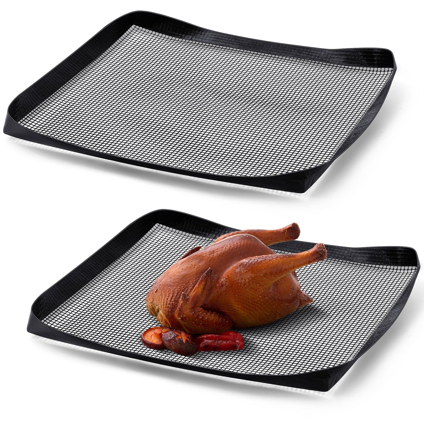 Teenyyou 2 Pcs 14.5 x 13.5 Inch Ptfe Solid Oven Basket Non Stick Cooking Basket Cooking Trays for Quick Oven Accessories Baking Chips Chicken Wings Bread Heating