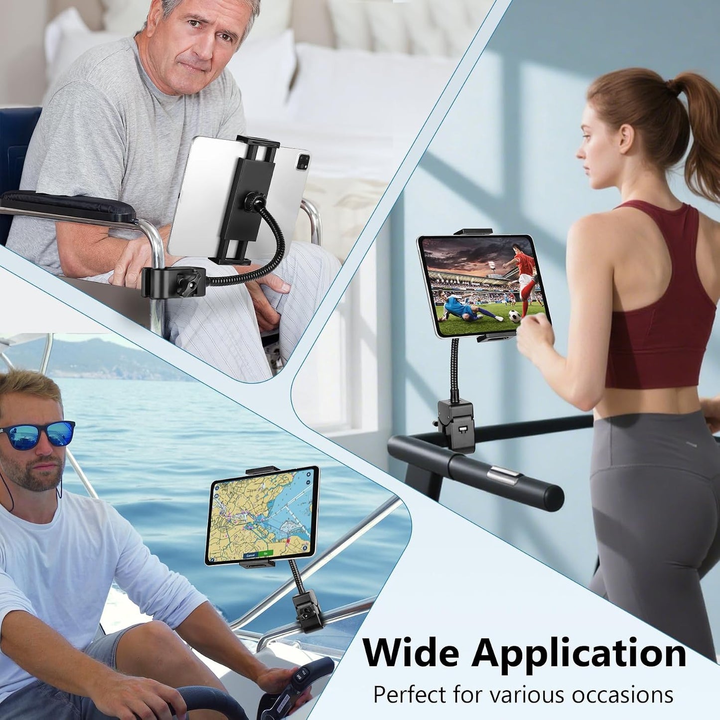 Evekea 4.7-12.9" Gooseneck Tablet Holder, iPad Holder for Stroller/Treadmill/Golf Cart/Boat/Mic Stand/Wheelchair/Gym