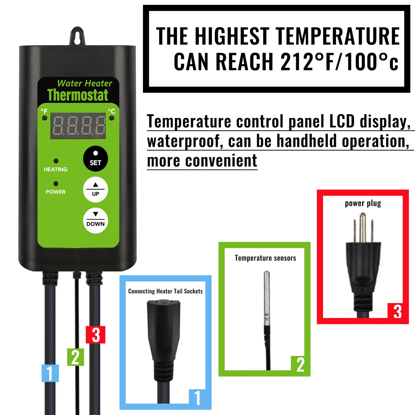LINGLONGTEMP 240V 3000W Titanium Submersible, Immersion Hot Tub & Swimming Pool Electric Immersion Water Heater, with Temp Control & GFCI for Baptistry, Above Ground Pool, Bathtub & Inflatable Pool
