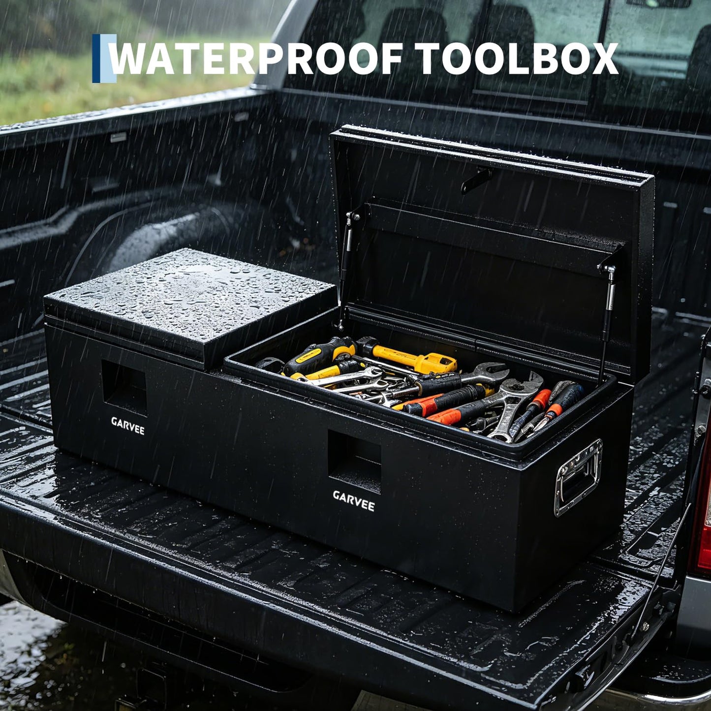 GarveeLife Steel Truck Bed Tool Box, 48x16x14 Inch Storage Box with Side Handle, Chest Toolbox Weatherproof Organizer for Pickup Truck RV Trailer