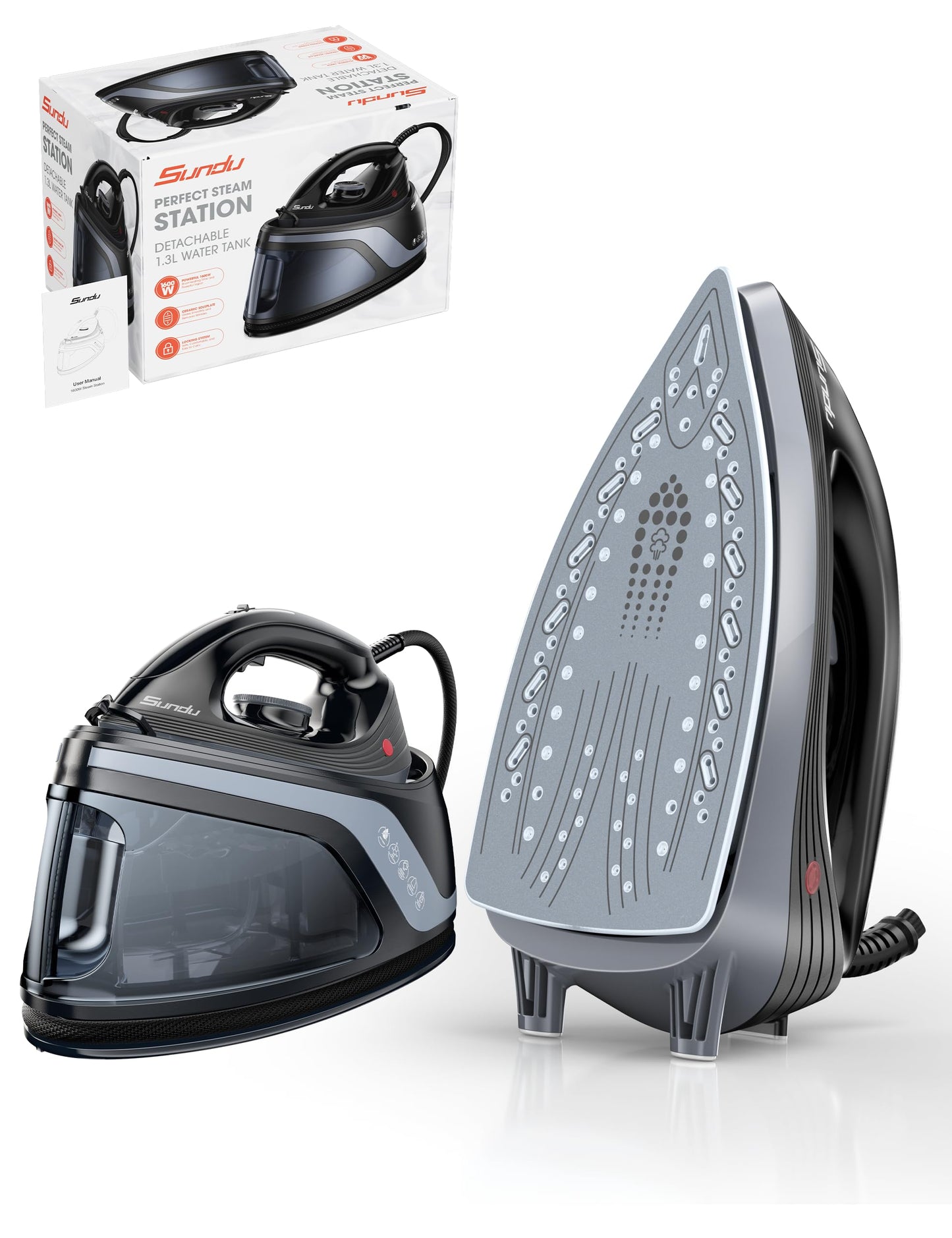 1500W Steam Iron & Vertical Steamer, 1300ml Leak-Proof Water Tank, Ceramic Soleplate, Auto-Off Safety, Burst Steam, Self-Cleaning, Anti-Calc Anti-Drip(Noble Black)