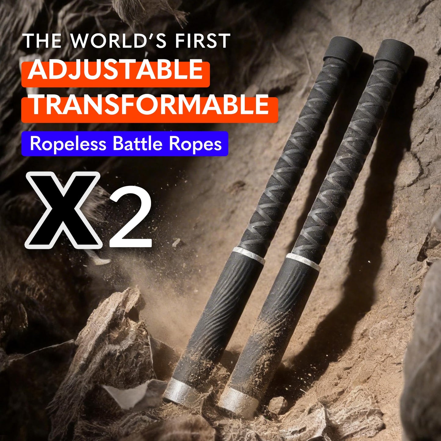 X2 Ropeless Battle Ropes Adjustable Weight - Wrist Friendly Structure, Stackable Add-On Weights, Rope & Bar Dual Forms Transformable, Professional Cordless Battle Ropes