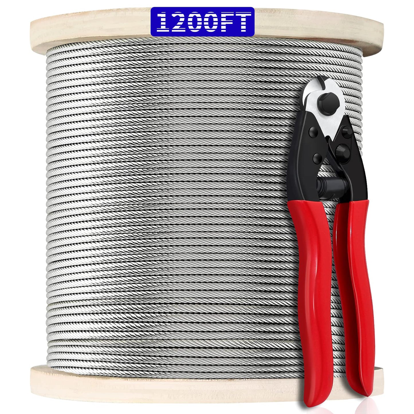 1200FT 1/8" T316 Stainless Steel Cable, 1/8 Inch Wire Rope Aircraft Cable for Deck Cable Railing Kit, 7 x 7 Strands Construction, DIY Balustrades, Come with a Cutter
