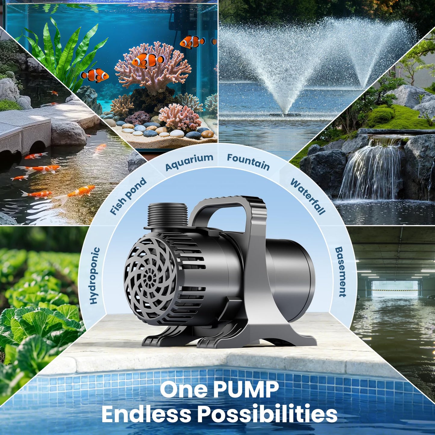 OYO Water 230W 4500 GPH Pond Pump, High Flow Heavy Duty Submersible Water Pump for Large Ponds, Pools & Waterfalls, Ultra Quiet Continuous Operation, Submersible & Inline Use, Includes Filter Bag