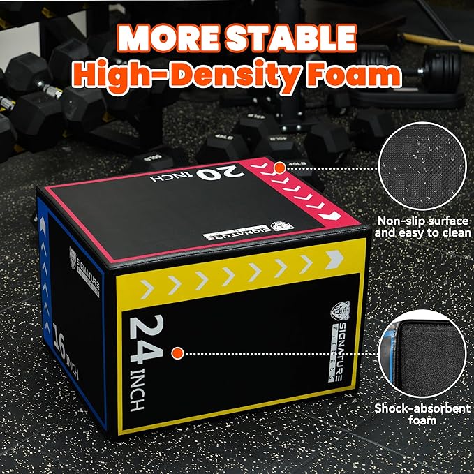 Plyo Box, 3-in-1 Foam Plyometric Jump Box, Box Jump for for Home Gym Training Fitness Workout Exercise, Multiple Colors