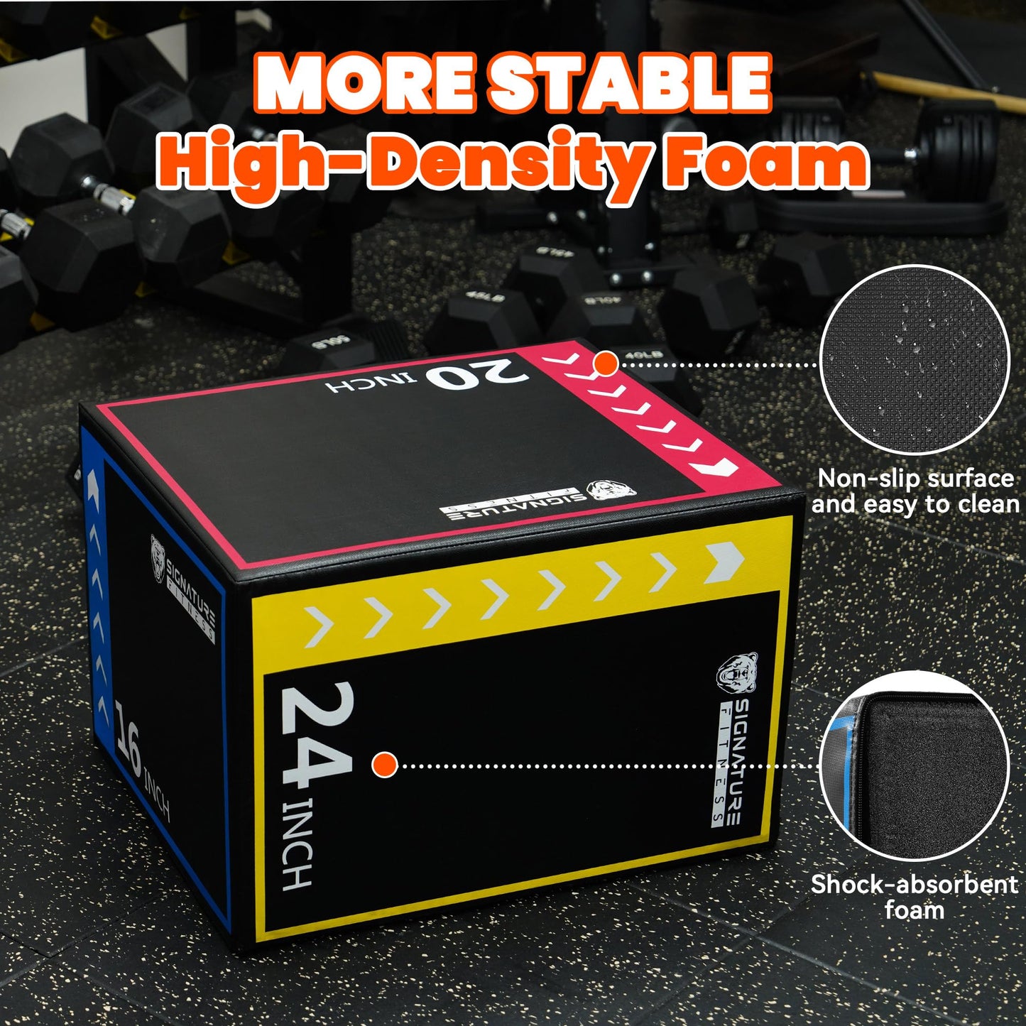 Fitvids Plyo Box, 3-in-1 Foam Plyometric Jump Box, 16”x20”x24” Box Jump for for Home Gym Training Fitness Workout Exercise