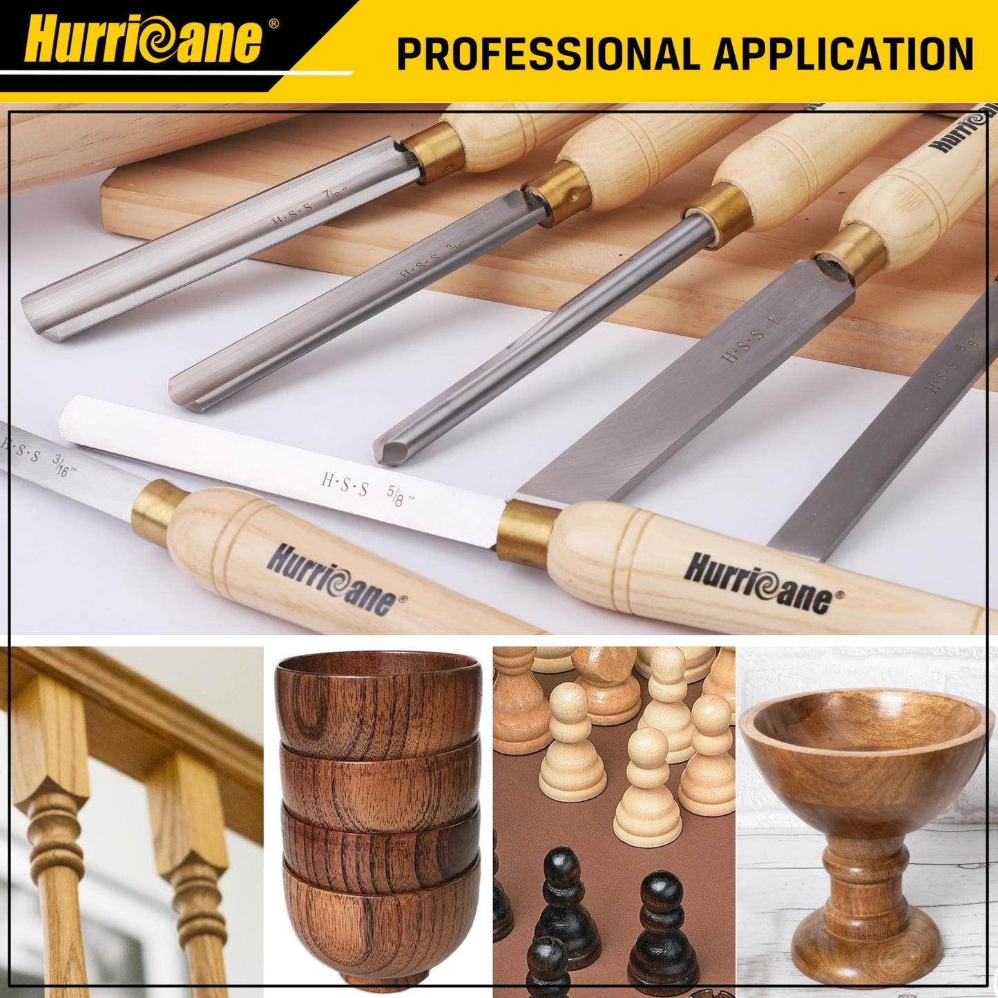 HURRICANE 8pc Wood Lathe Chisel Set, M2 HSS Wood Turning Tools with 10" Solid Hardwood Handles, Lathe Tool Kit for Beginners and DIY Hobbyists, Includes Protective Wooden Box
