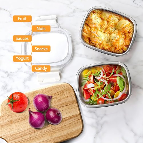 MAXTBEE 3 Pack Stainless Steel Reusable Snack Containers with Lids - 8.45 oz Small Metal Snack & Lunch Food Boxes, Shatterproof Leakproof Freezer Safe Meal Prep Containers for Portioning Snacks, Dips