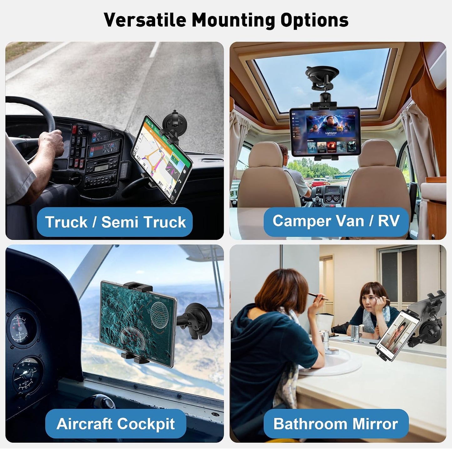 Keuvirya 4.7-12.9" 12.9 360 Heavy Duty Aluminum iPad Suction Mount for Truck Car, Anti-Shake Dashboard Windshield