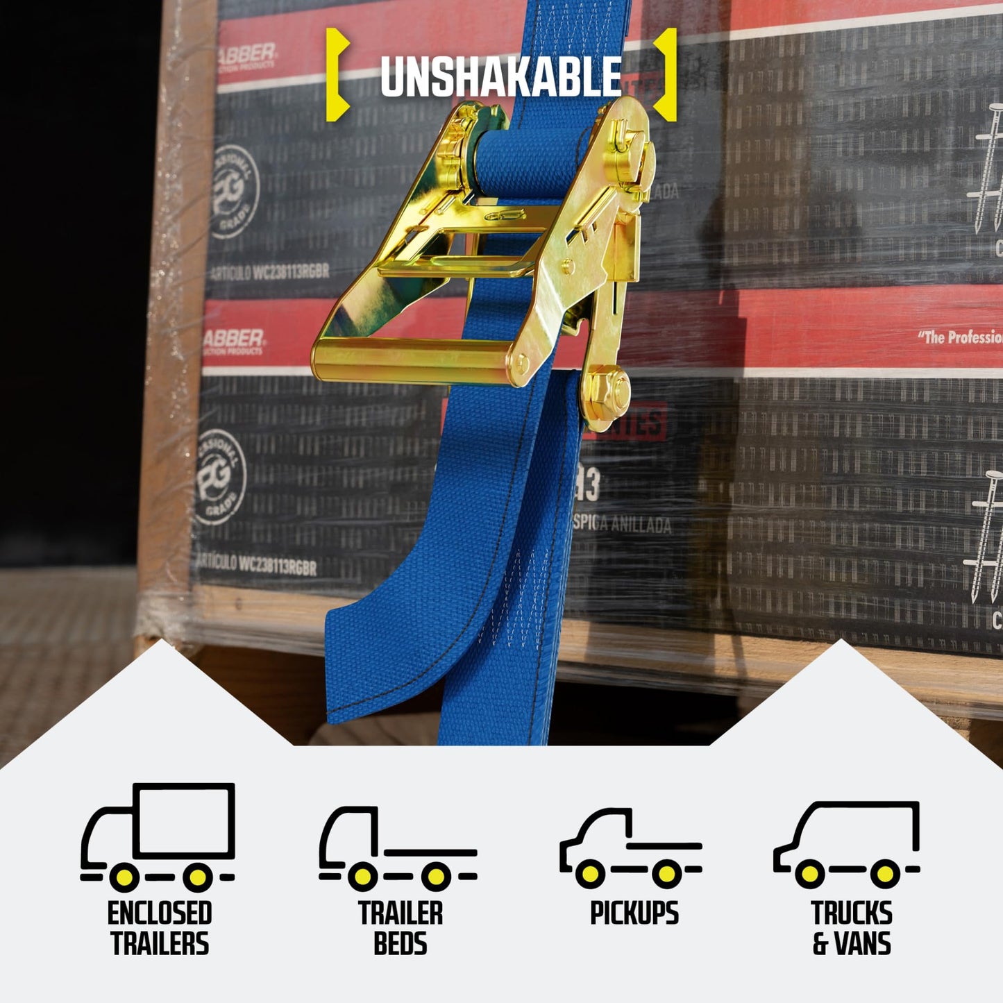 E Track Ratchet Straps Cargo Tie-Downs, (Pack of 20) 2 x 20 Heavy Duty Blue Tie-Down Rachet Straps, Strong Ratchet Strap, E Track Spring Fittings, Tie Down Motorcycle
