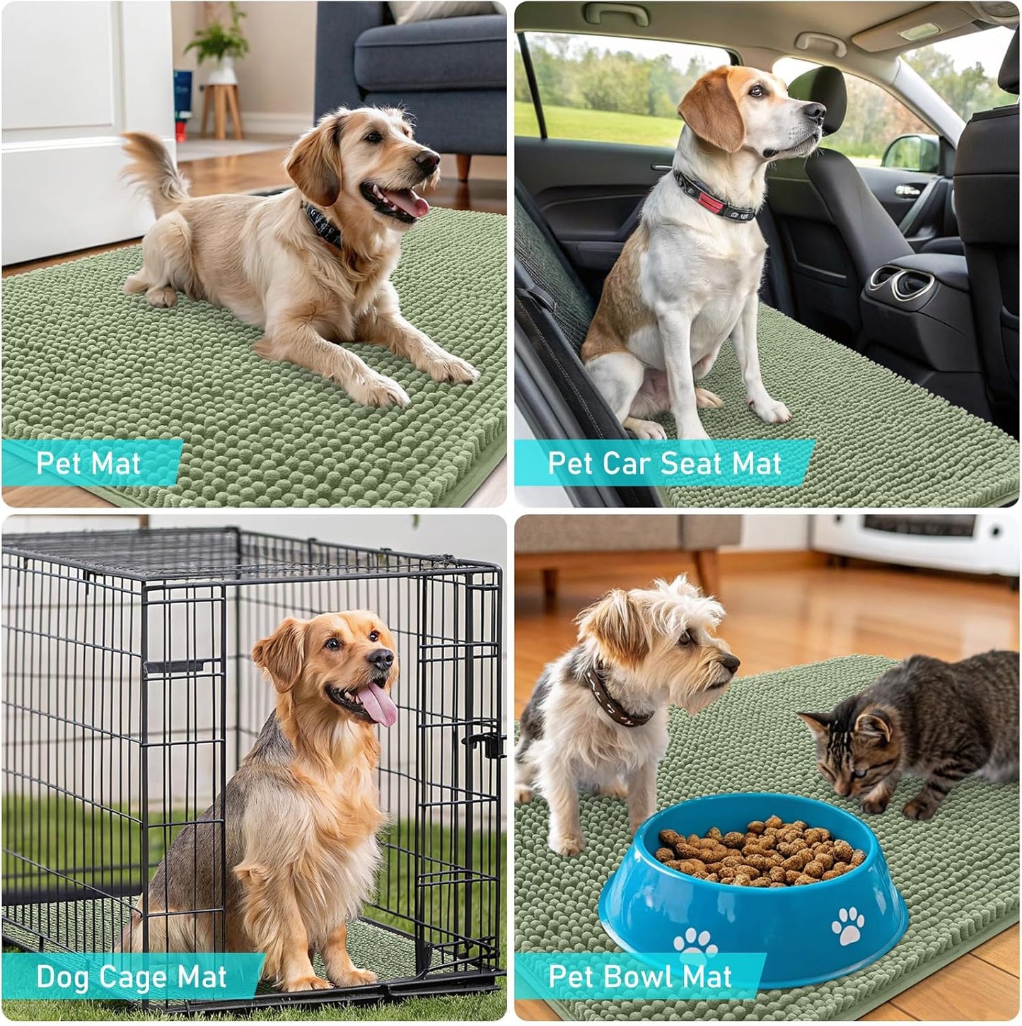 OLANLY Dog Door Mat - Absorbent Non-Slip Chenille Mat for Muddy Paws | 40x24 Sage Green, Quick Dry