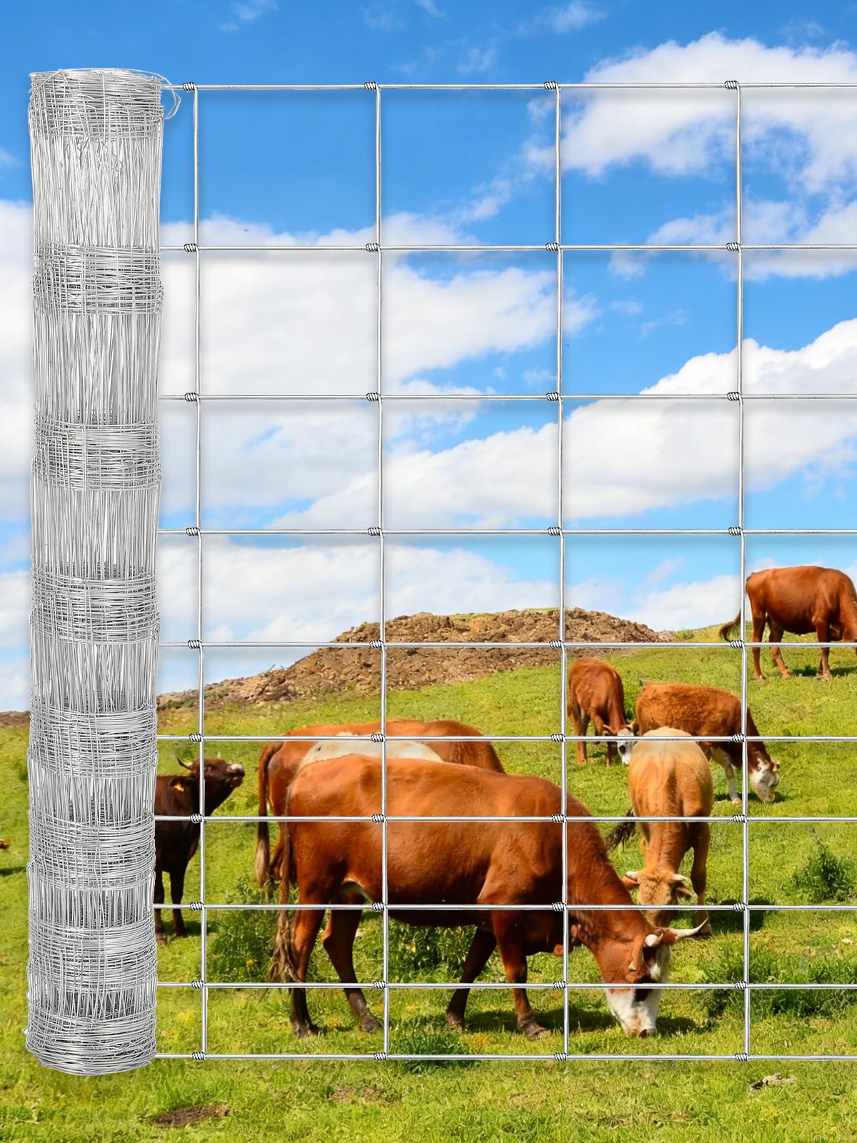 GarveeTech Cattle Farm Fence, Galvanized Wire Fencing 14GA Heavy Zinc Coating Wire Fencing, for Goat Deer Yard Livestock Animals Protection (6x164ft（14GA）)