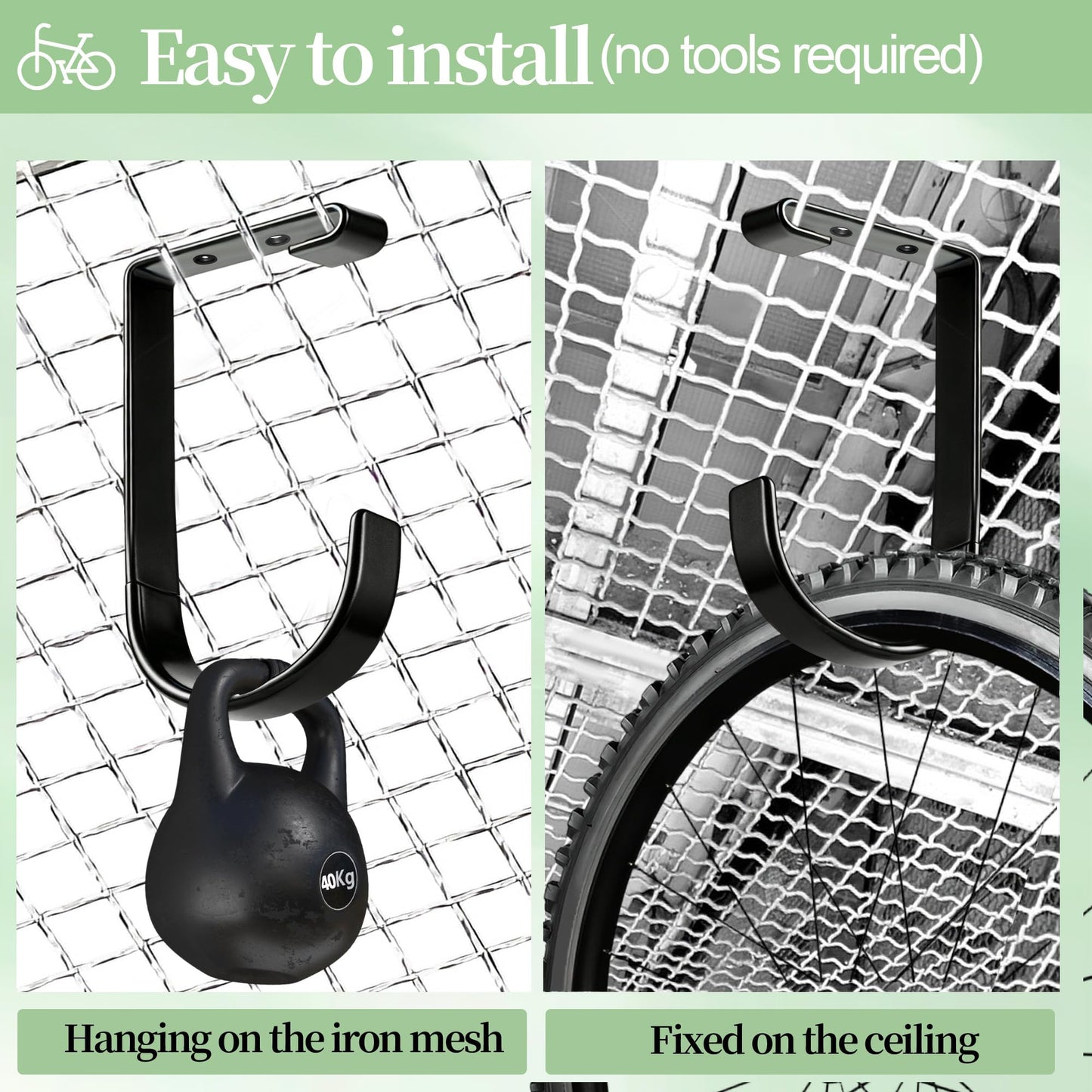2 Pack Extra Large Bike Hooks for Garage, Bike Hanging Hooks 88lb Heavy Duty Ceiling Mount Storage Hooks for Bikes and Skis with Rubber Coated Anti Slip Black