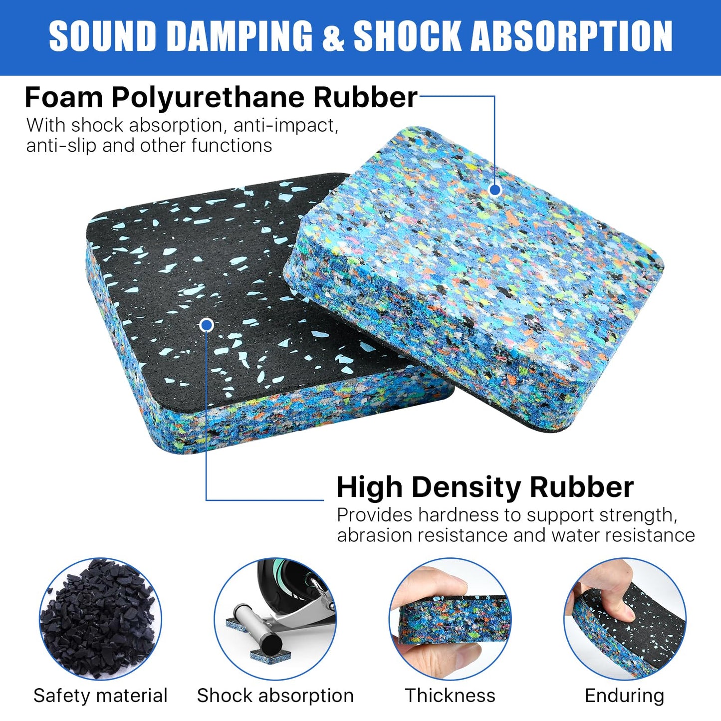 Lainballow 6 Pcs Anti-Vibration Rubber Mat, 4" X 4" X 0.8" Shock Absorbing Treadmill Pads, High Density Mats for Protect Floors, Washer, Dryer, Air Compressor