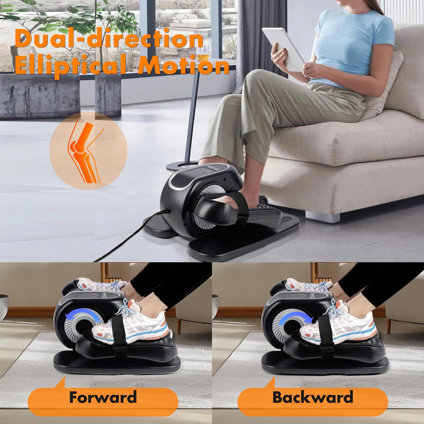 Zakle Under Desk Elliptical Machine, Electric Elliptical Training Machine for Seniors w/Remote Control, 12 Speed Levels, Manual & Auto Mode, Quiet Seated Pedal Exerciser for Home Office (Black)