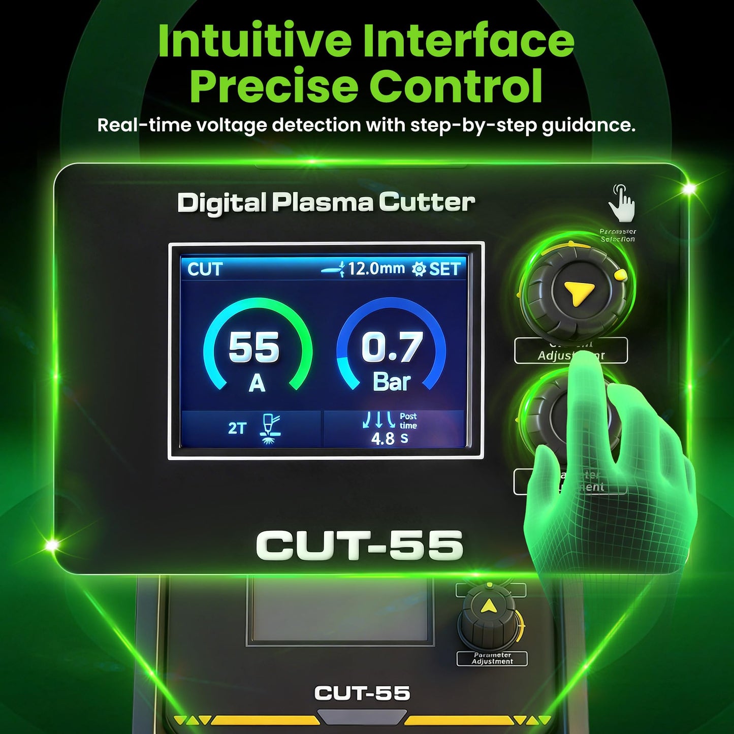 WZWANCHI 55A Plasma Cutter, 【45° Digital LED Display】Pilot ARC HIgh Frequency Plasma Ctting Machine With 2T/4T IGBT Post Gas, Max Cutting 3/5', Clean Cutting 1/2''