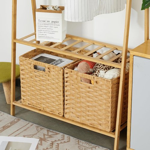 DULLEMELO Wicker Storage Cube Set - 11-Inch Baskets with Handles for Easy Organization - Natural Finish, Set of 4